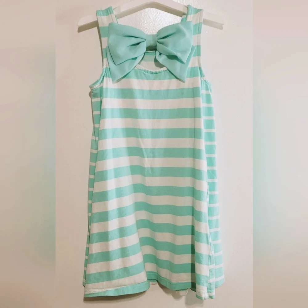 Tommy Bahama Mint Green Striped Dress with Pink Heart Sequins Accent Size S 5/6 - Picture 8 of 10